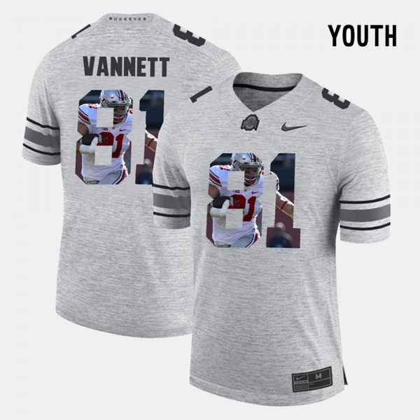 Ohio State Buckeyes Nick Vannett Youth #81 Gray Pictorial Gridiron Fashion College Football Jersey 2404YUJL0